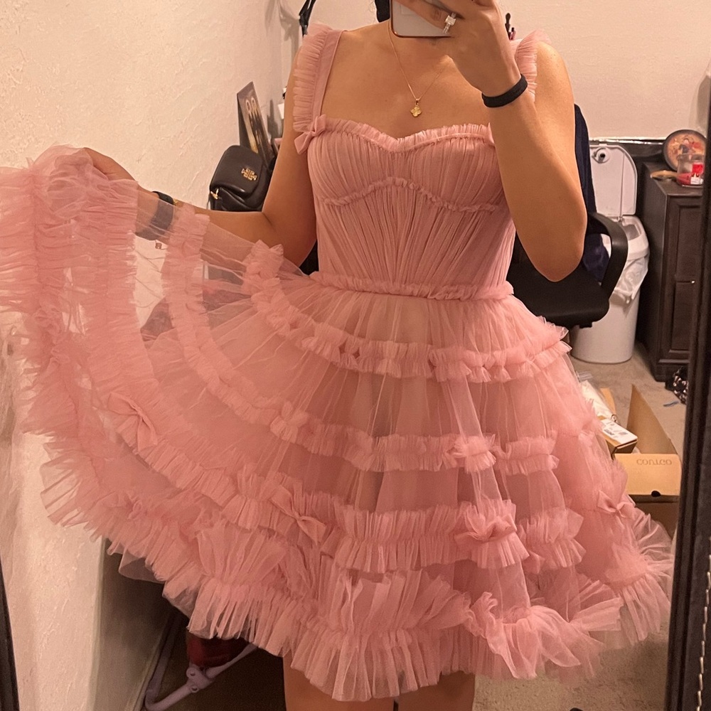 Pink Ruffled Tulle Dress - Picture 3 of 3